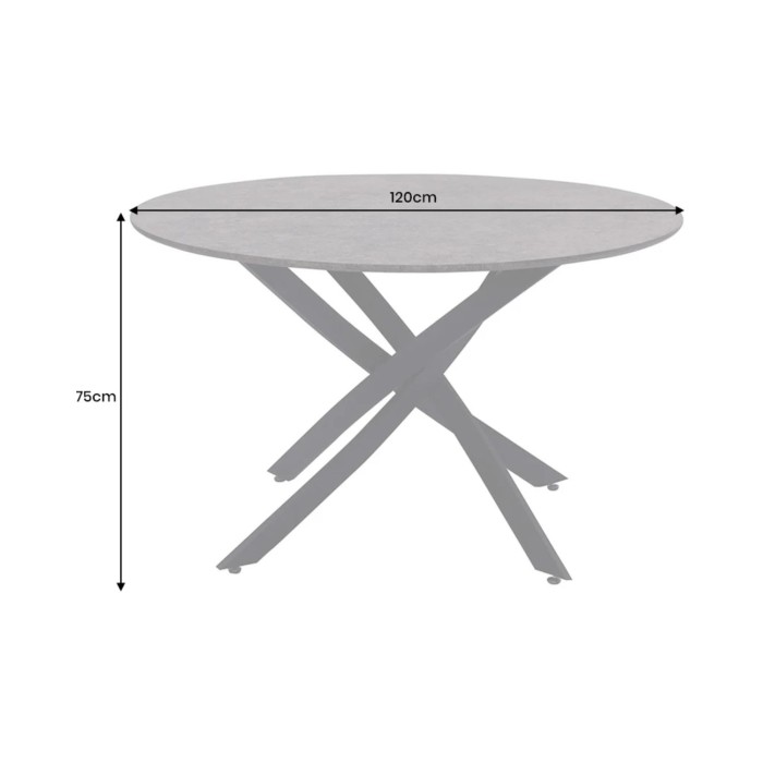 Mesa de comedor COURBAX redonda 120 cm – Mesa contemporánea de aspecto piedra y metal