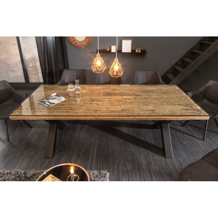 Table RAFTA 220x100cm avec pieds en métal X noirs vu de face