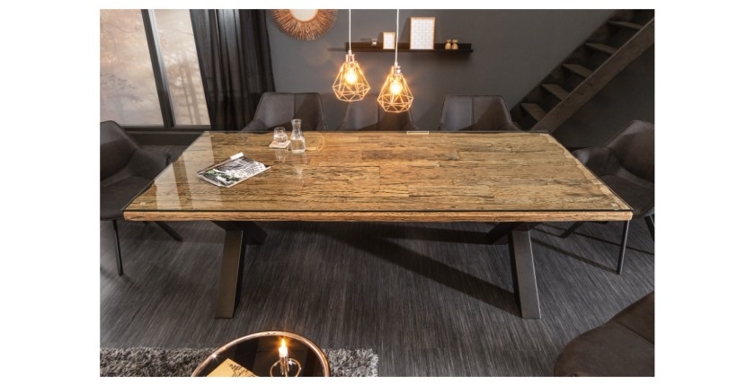 copy of Table de salle à manger RAFTA – Bois massif et verre trempé – 220 cm – Style moderne