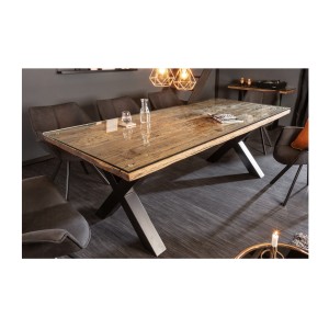 copy of Table de salle à manger RAFTA – Bois massif et verre trempé – 220 cm – Style moderne