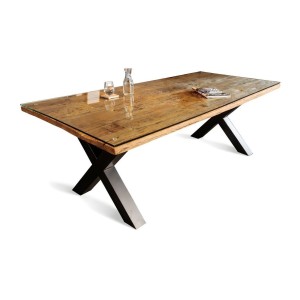 copy of Table de salle à manger RAFTA – Bois massif et verre trempé – 220 cm – Style moderne