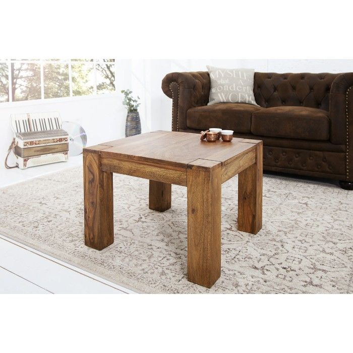 Quadratischer Couchtisch ORBO 60 cm aus Sheeshamholz – Rustikaler Massivholz-Couchtisch