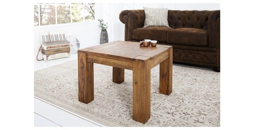 Table basse ORBO carrée 60 cm en bois de sheesham – Table basse rustique en bois massif