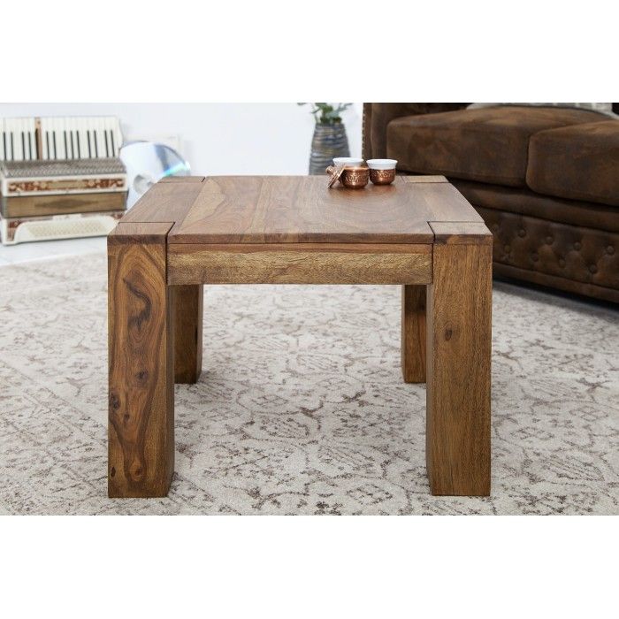 Quadratischer Couchtisch ORBO 60 cm aus Sheeshamholz – Rustikaler Massivholz-Couchtisch