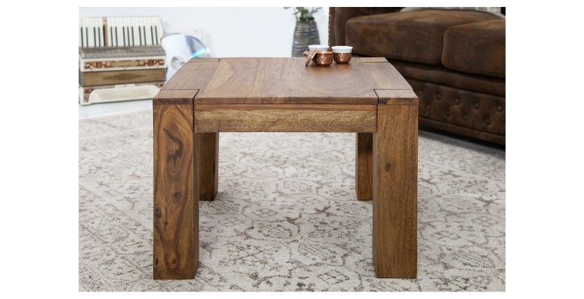 Table basse ORBO carrée 60 cm en bois de sheesham – Table basse rustique en bois massif