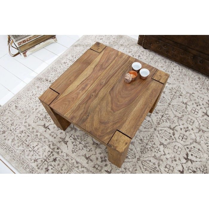 Quadratischer Couchtisch ORBO 60 cm aus Sheeshamholz – Rustikaler Massivholz-Couchtisch