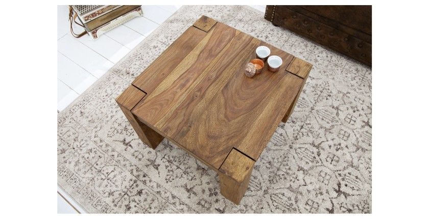 Table basse ORBO carrée 60 cm en bois de sheesham – Table basse rustique en bois massif