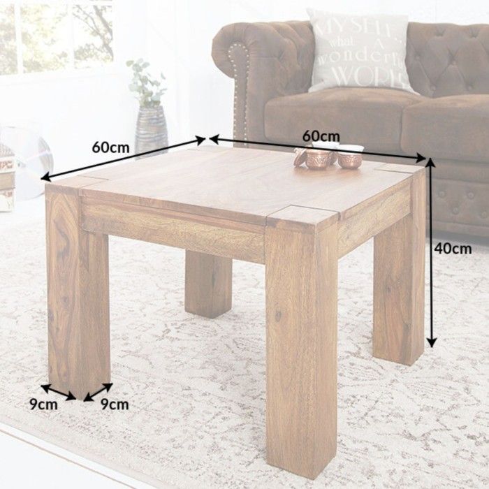 Quadratischer Couchtisch ORBO 60 cm aus Sheeshamholz – Rustikaler Massivholz-Couchtisch