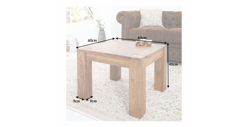 Table basse ORBO carrée 60 cm en bois de sheesham – Table basse rustique en bois massif