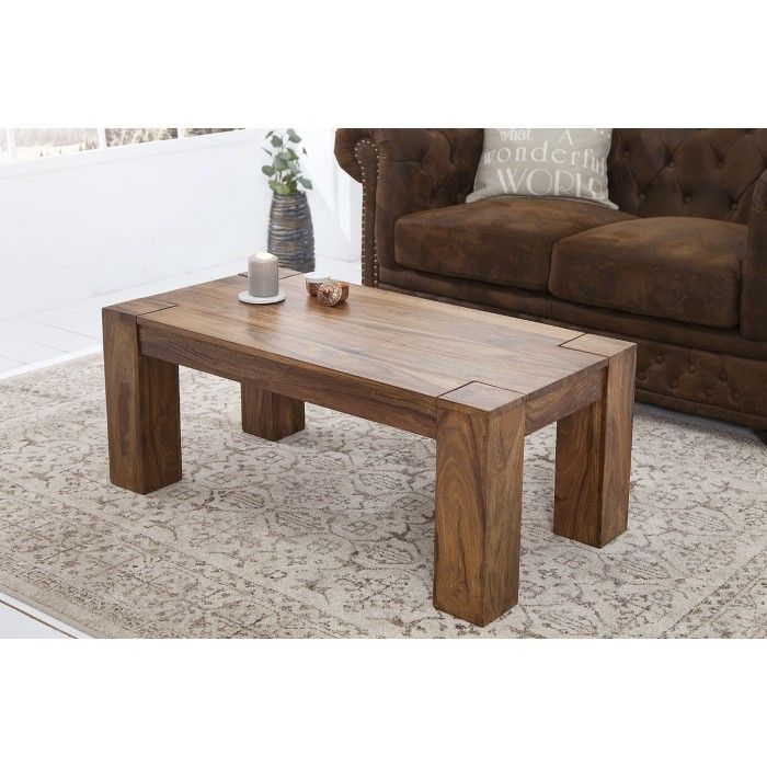 Couchtisch ORBO rechteckig 100 cm – Rustikaler Couchtisch aus massivem Sheeshamholz
