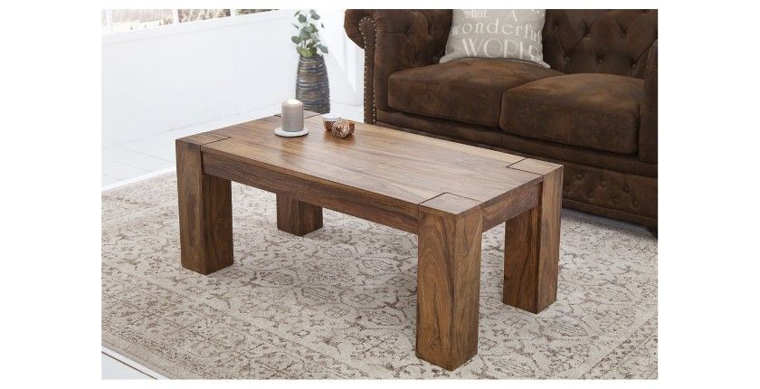 Table basse ORBO rectangulaire 100 cm – Table basse rustique en bois massif de sheesham
