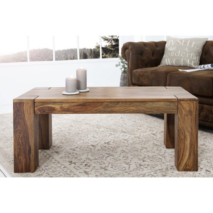 Couchtisch ORBO rechteckig 100 cm – Rustikaler Couchtisch aus massivem Sheeshamholz