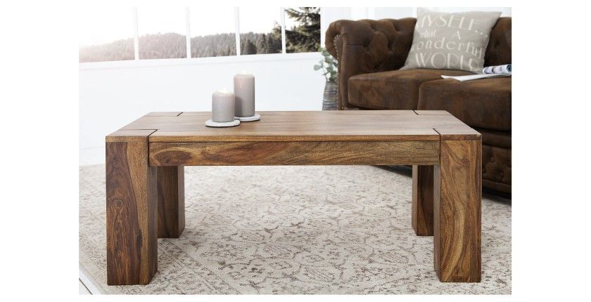 Table basse ORBO rectangulaire 100 cm – Table basse rustique en bois massif de sheesham