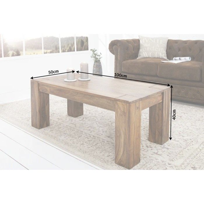 Couchtisch ORBO rechteckig 100 cm – Rustikaler Couchtisch aus massivem Sheeshamholz