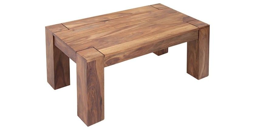 Table basse ORBO rectangulaire 100 cm – Table basse rustique en bois massif de sheesham