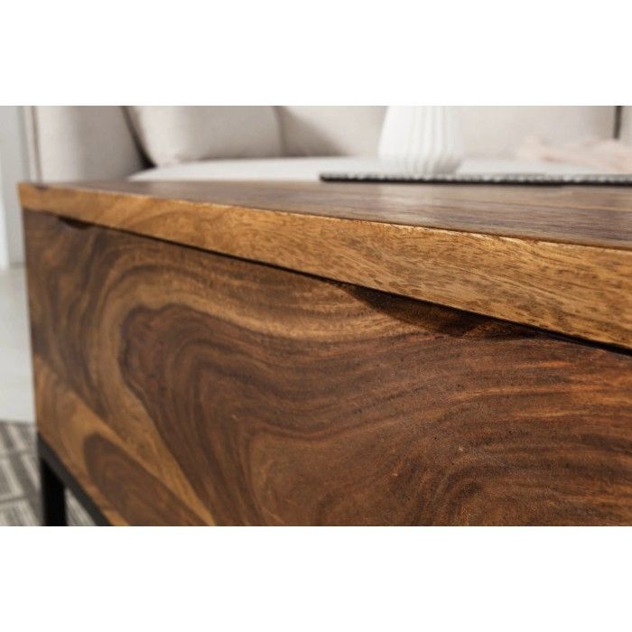 Couchtisch ORBO aus Massivholz 110 cm – mit hochklappbarer Platte und integrierten Aufbewahrungsfächern