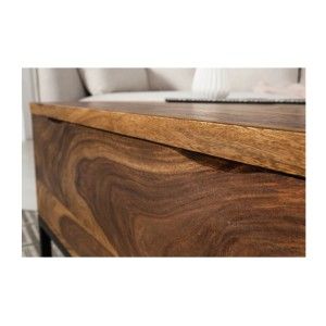 Table basse ORBO en bois massif 110 cm – Plateau relevable et rangements intégrés