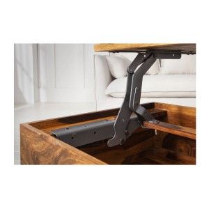 Table basse ORBO en bois massif 110 cm – Plateau relevable et rangements intégrés