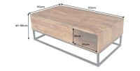 Table basse ORBO en bois massif 110 cm – Plateau relevable et rangements intégrés