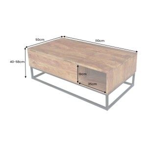 Table basse ORBO en bois massif 110 cm – Plateau relevable et rangements intégrés