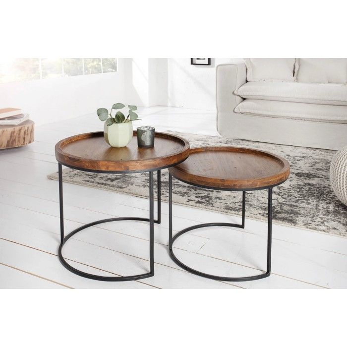 Nesting-Beistelltische ORBO rund – Massivholz Akazie und Metall