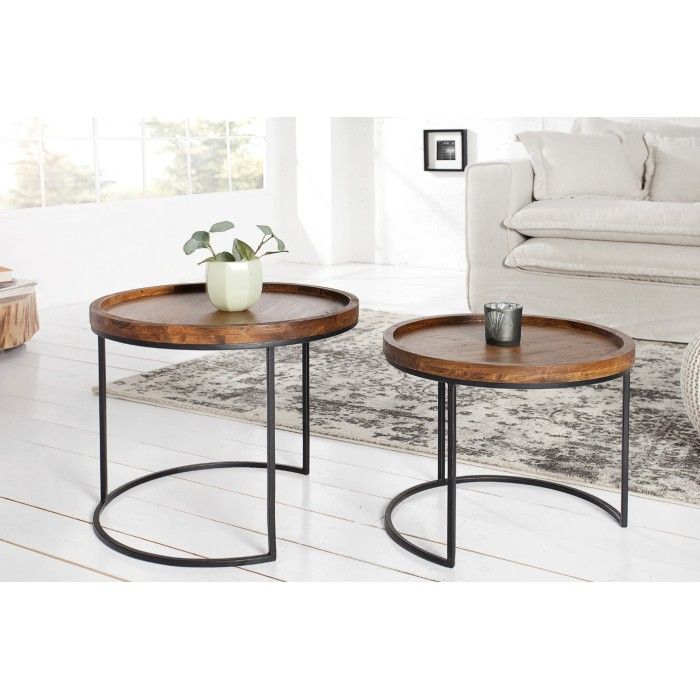 Nesting-Beistelltische ORBO rund – Massivholz Akazie und Metall