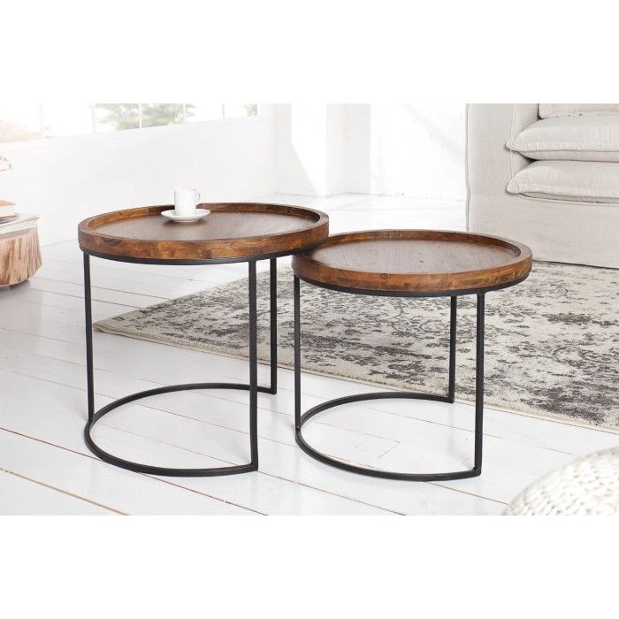 Nesting-Beistelltische ORBO rund – Massivholz Akazie und Metall