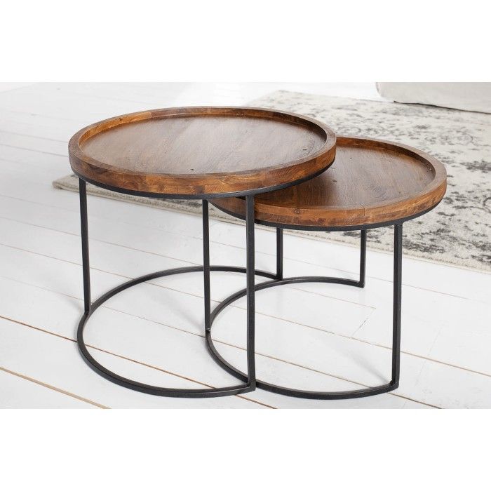 Nesting-Beistelltische ORBO rund – Massivholz Akazie und Metall