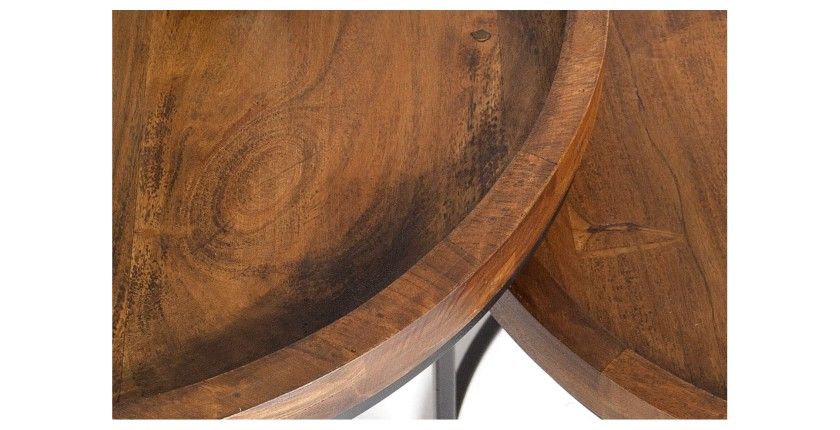 Zoom sur les plateaux des tables basses gigognes ORBO rondes