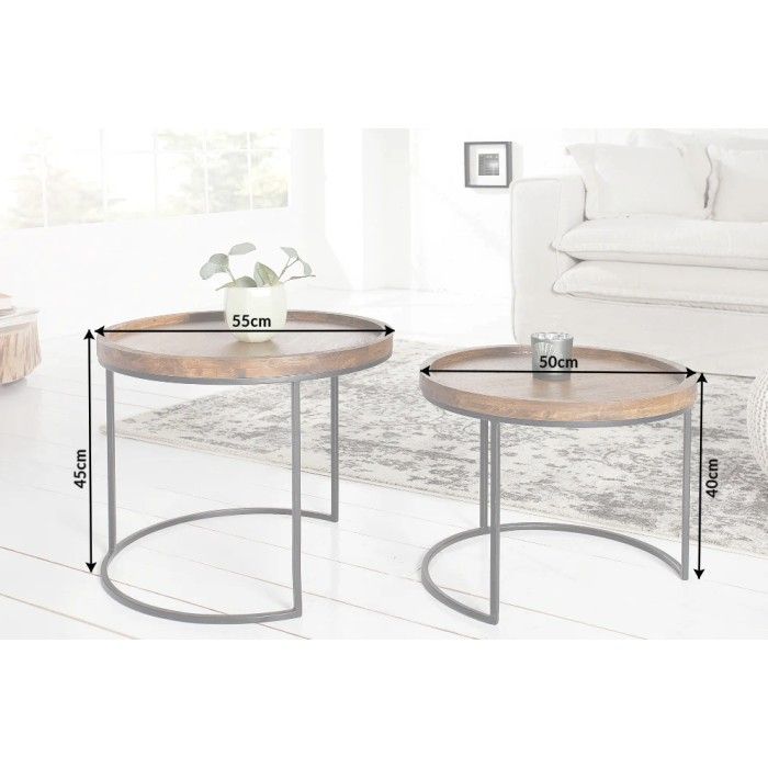 Nesting-Beistelltische ORBO rund – Massivholz Akazie und Metall