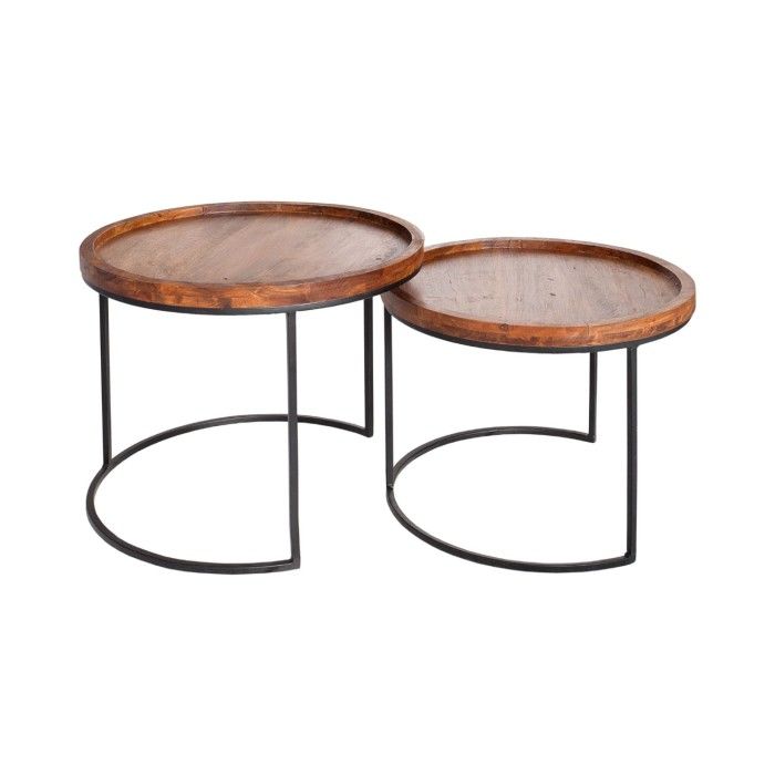 Nesting-Beistelltische ORBO rund – Massivholz Akazie und Metall