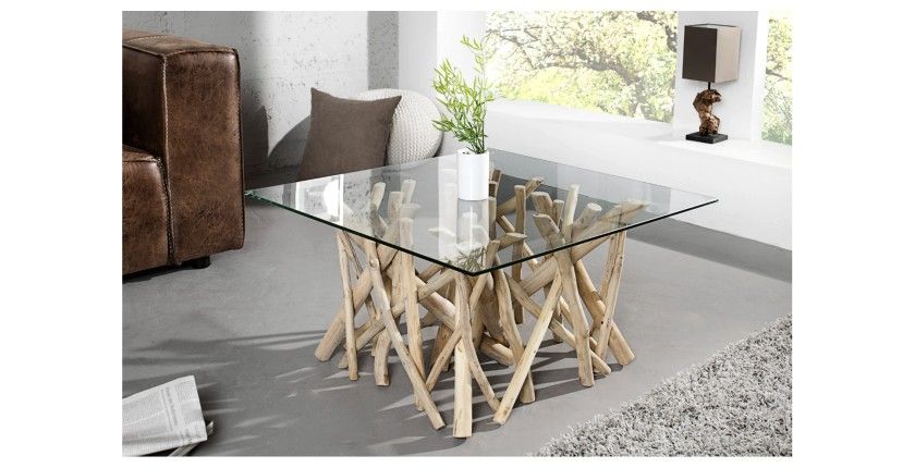 Table basse WOODEN carré en 80cm vue de côté