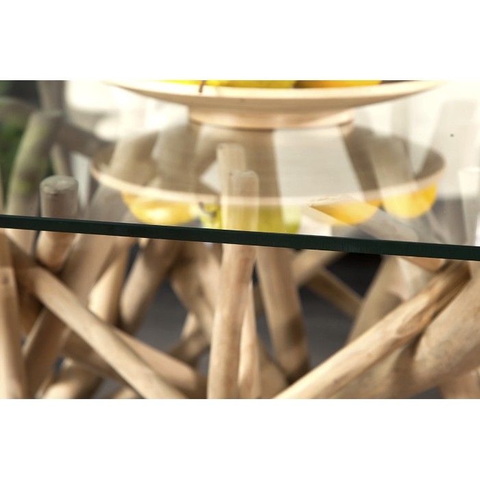 Table bassa WOODEN quadrata 80 cm – Tavolino da salotto design in legno di galleggiante e vetro temperato