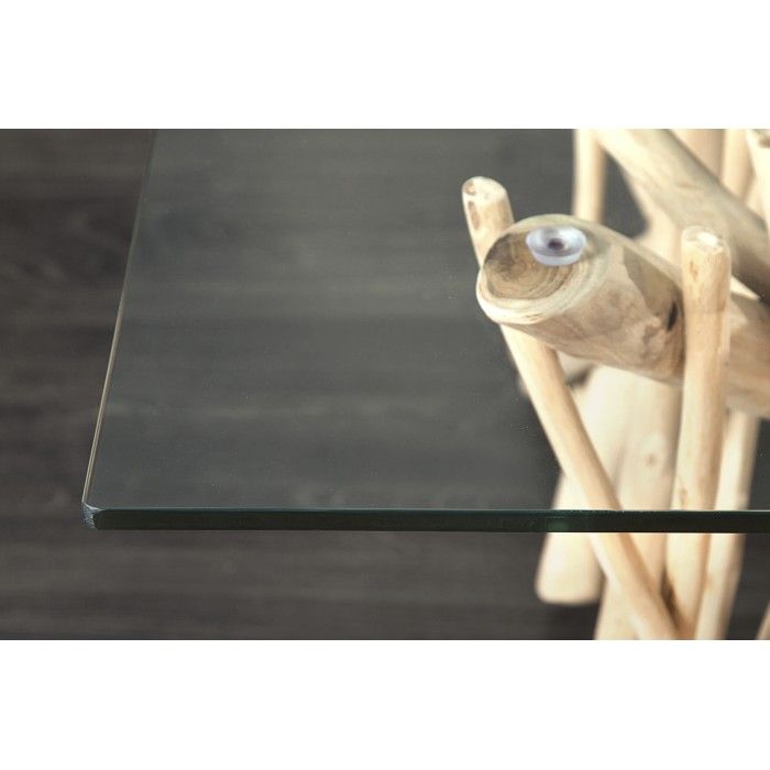 Table bassa WOODEN quadrata 80 cm – Tavolino da salotto design in legno di galleggiante e vetro temperato