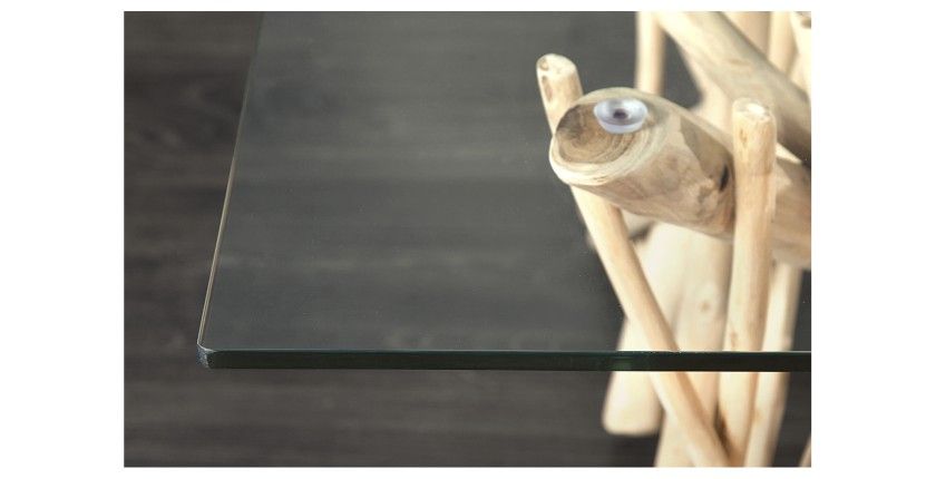 Zoom sur le coin du plateau de la table basse WOODEN carré en 80cm