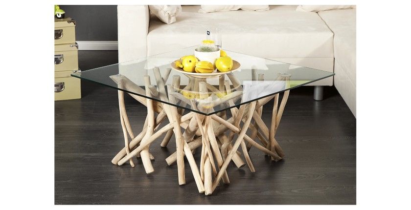 Table basse WOODEN carré en 80cm vue de côté rapprochée