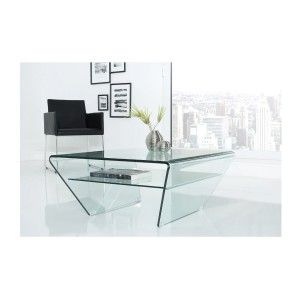 Table basse HOLOW avec étagère – Table basse design asymétrique en verre trempé