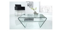 Table basse HOLOW avec étagère – Table basse design asymétrique en verre trempé