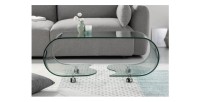 Table basse HOLOW avec roulettes – Table basse design asymétrique en verre trempé