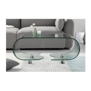 Table basse HOLOW avec roulettes – Table basse design asymétrique en verre trempé