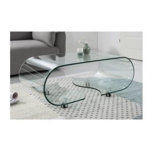 Table basse HOLOW avec roulettes – Table basse design asymétrique en verre trempé