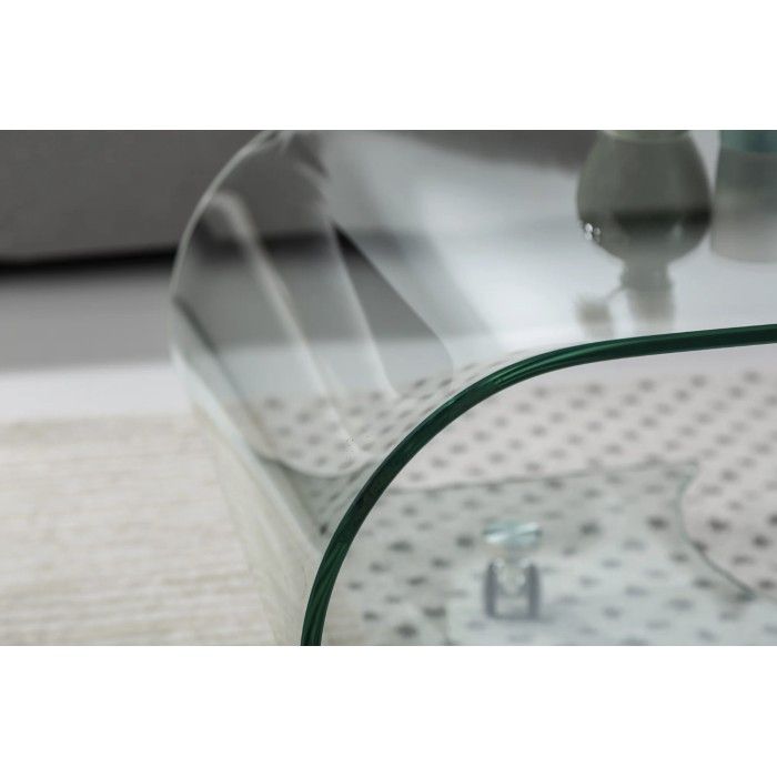 Glazen salontafel HOLOW met wieltjes - Asymmetrisch ontwerp salontafel van gehard glas