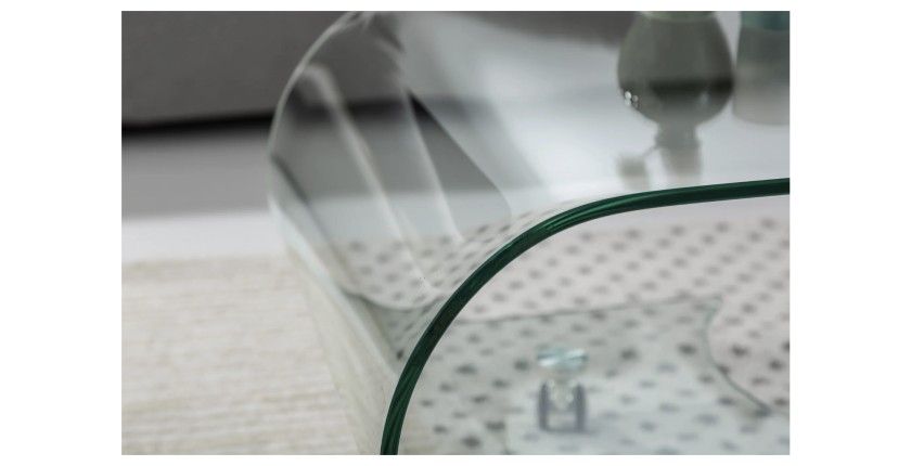 Table basse HOLOW avec roulettes – Table basse design asymétrique en verre trempé