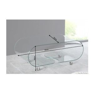 Table basse HOLOW avec roulettes – Table basse design asymétrique en verre trempé