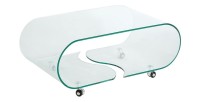 Table basse HOLOW avec roulettes – Table basse design asymétrique en verre trempé