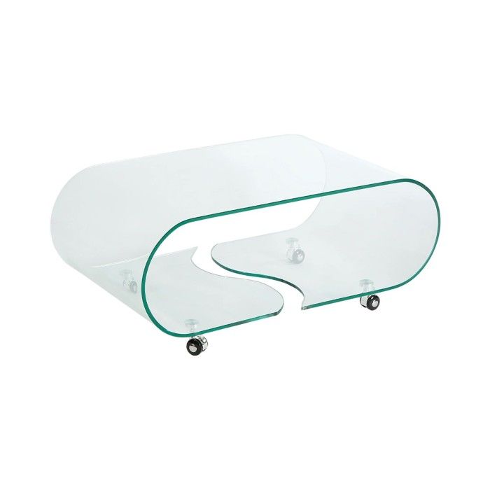 Glazen salontafel HOLOW met wieltjes - Asymmetrisch ontwerp salontafel van gehard glas