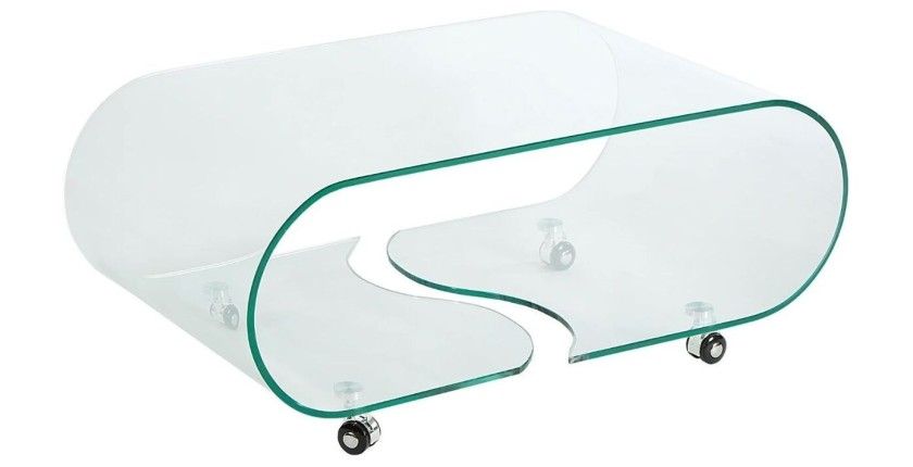 Table basse HOLOW avec roulettes – Table basse design asymétrique en verre trempé