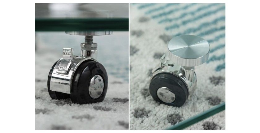 Table basse HOLOW avec roulettes – Table basse design asymétrique en verre trempé