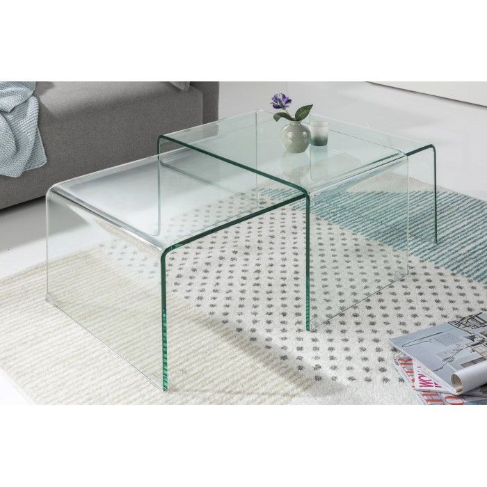Stapelbare Couchtische HOLOW – Set von 2 Design-Couchtischen aus gehärtetem Glas