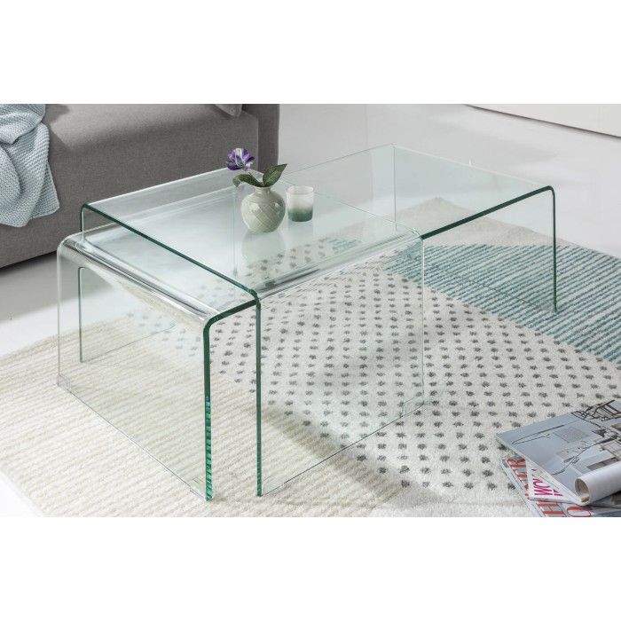 Stapelbare Couchtische HOLOW – Set von 2 Design-Couchtischen aus gehärtetem Glas